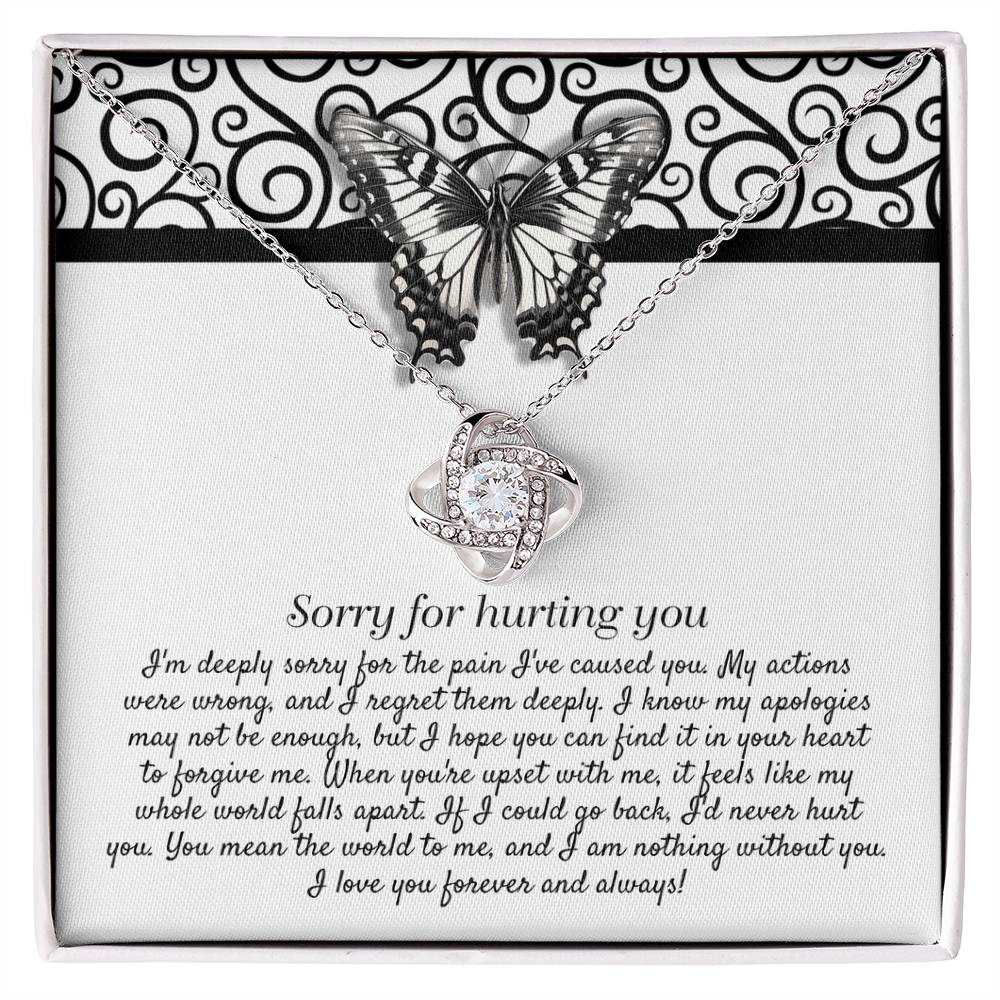 Heartfelt Regret: Love Knot Necklace with Apology Message Card