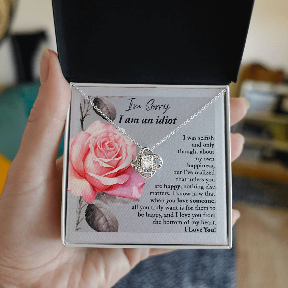 Heartfelt Regret: Love Knot Necklace with Apology Message Card