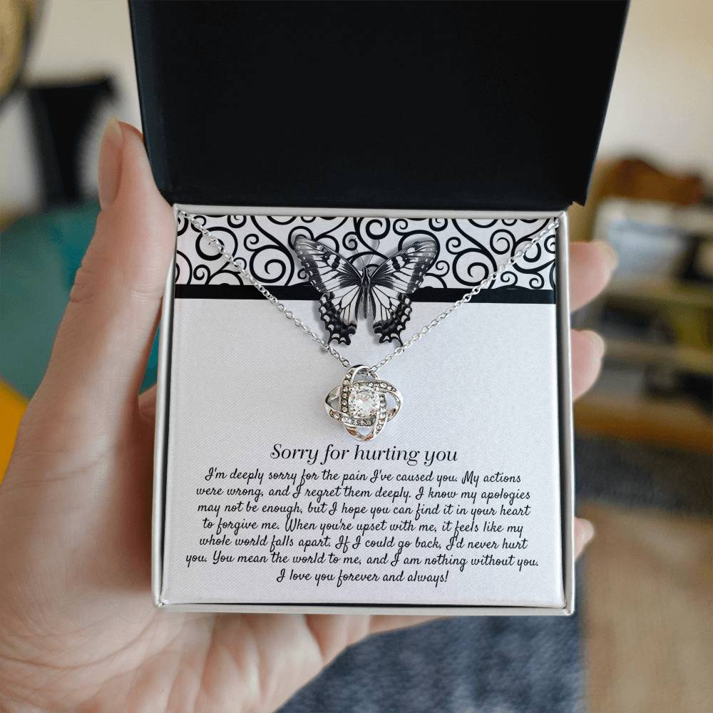 Heartfelt Regret: Love Knot Necklace with Apology Message Card