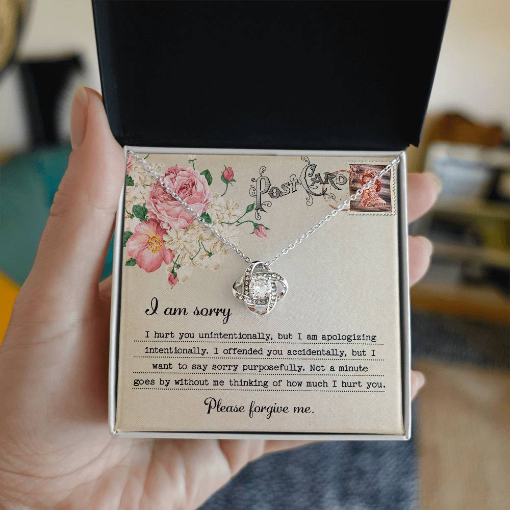 Heartfelt Apology: Love Knot Necklace with Sorry Message Card