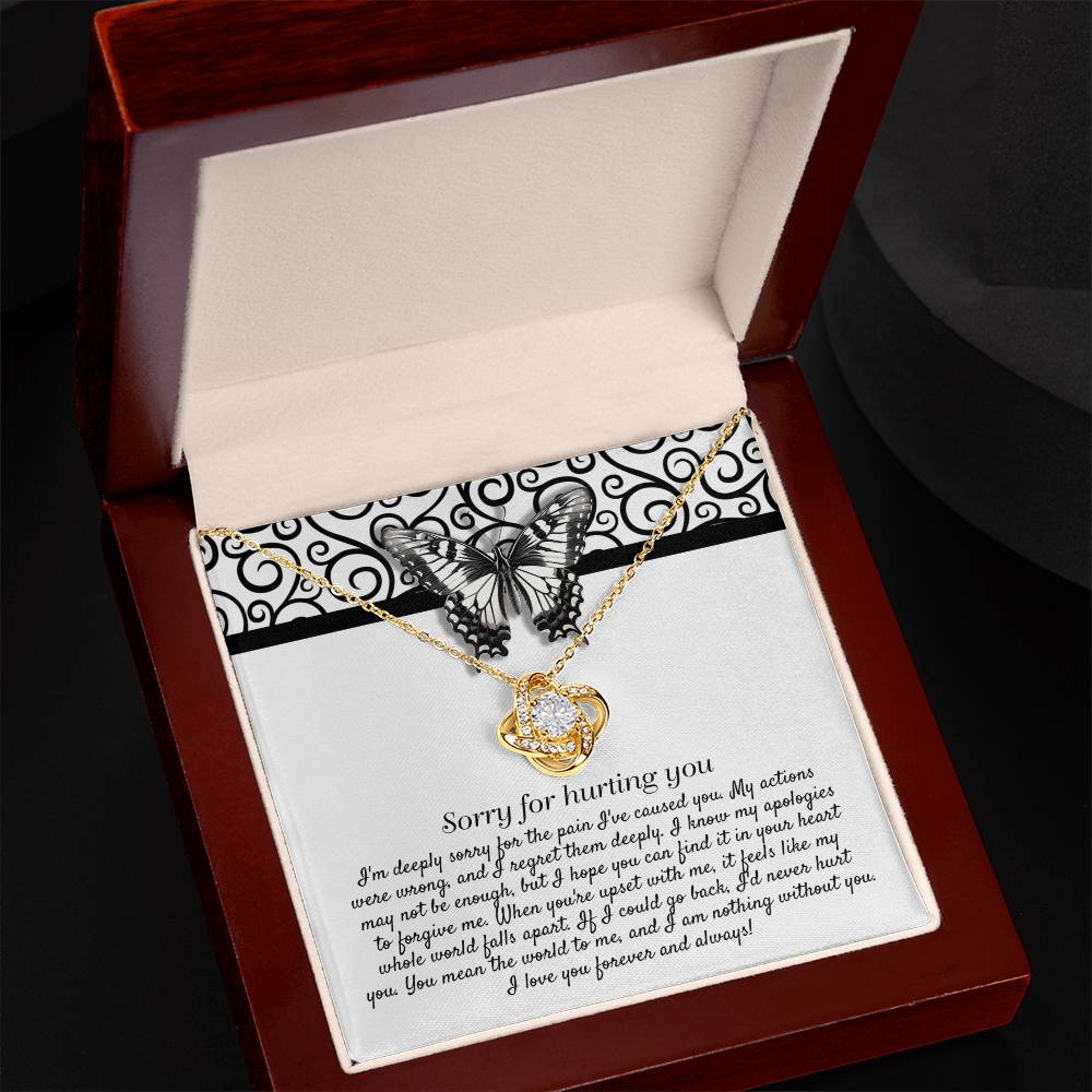 Heartfelt Regret: Love Knot Necklace with Apology Message Card