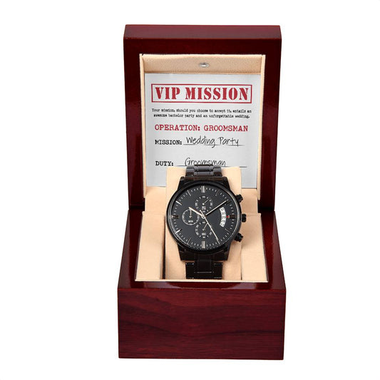 To the Elite Groomsman – Black Chronograph Watch