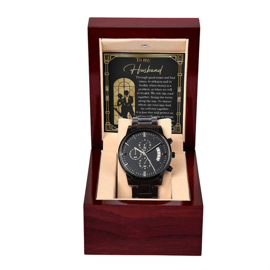 To My Beloved Husband – Black Chronograph Watch