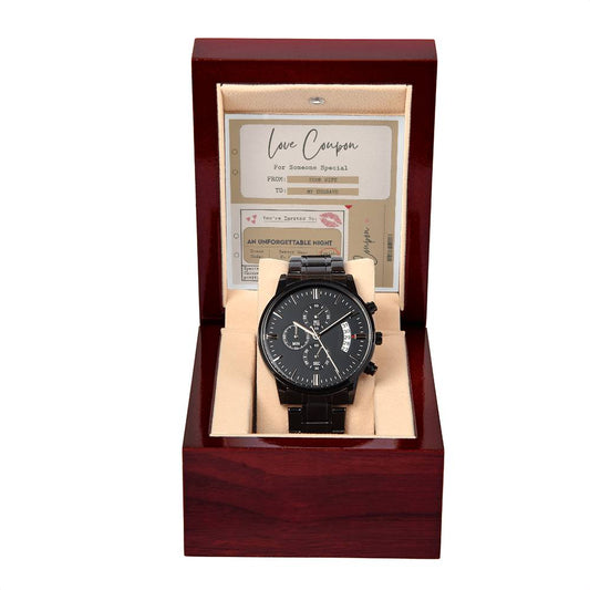 Ultimate Love Token: Black Chronograph Watch with Love Coupon